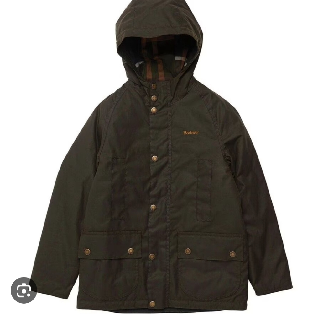 Kids Barbour hooded waxed Beaufort coat